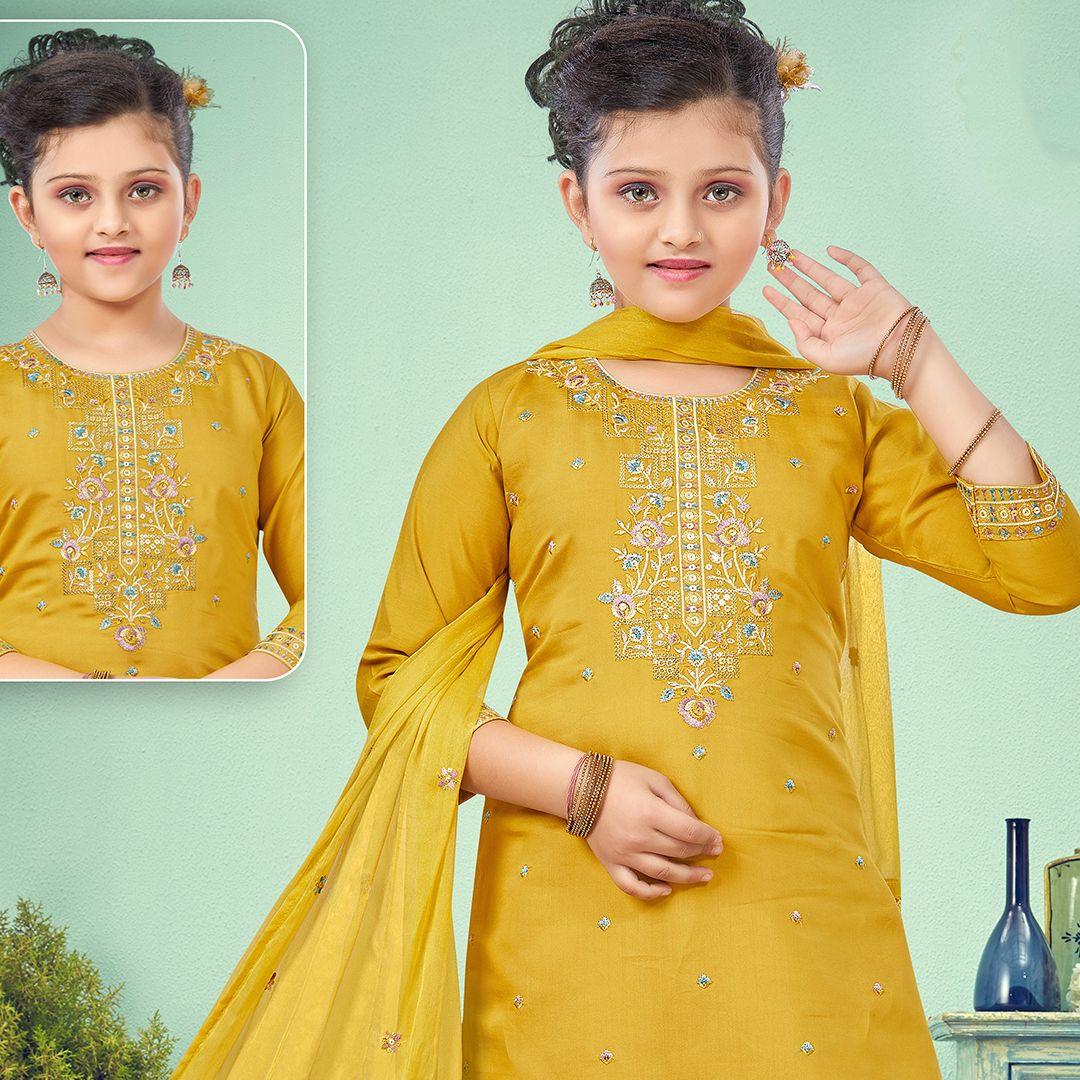 Silk Cotton Mustard Salwar Suit 02 - Kumaran Silks