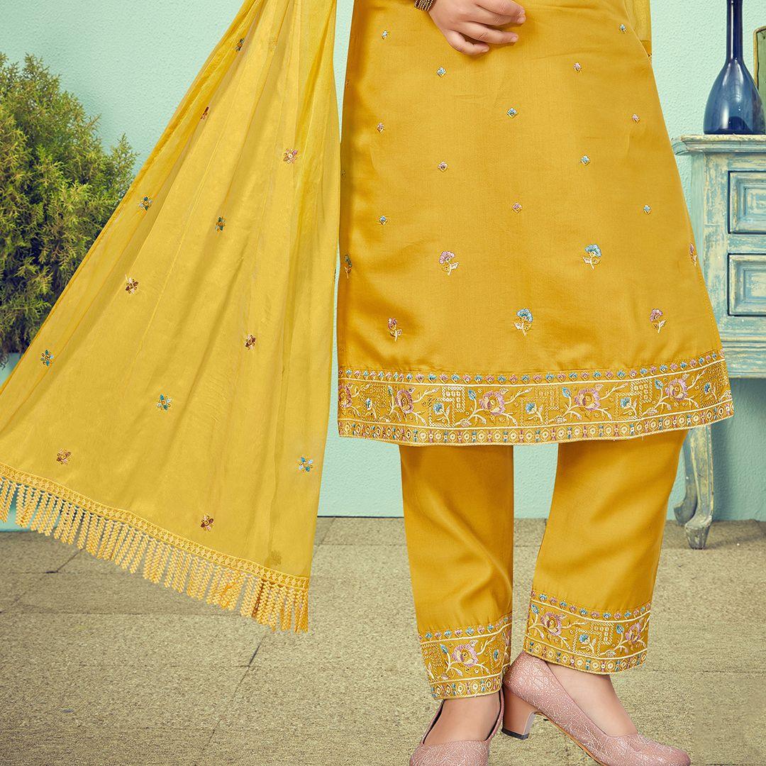 Silk Cotton Mustard Salwar Suit 02 - Kumaran Silks