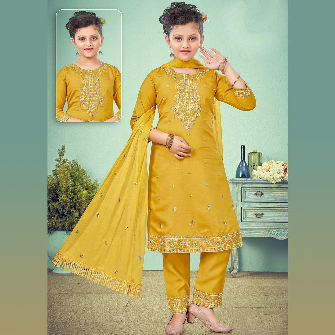 Silk Cotton Mustard Salwar Suit 02 - Kumaran Silks