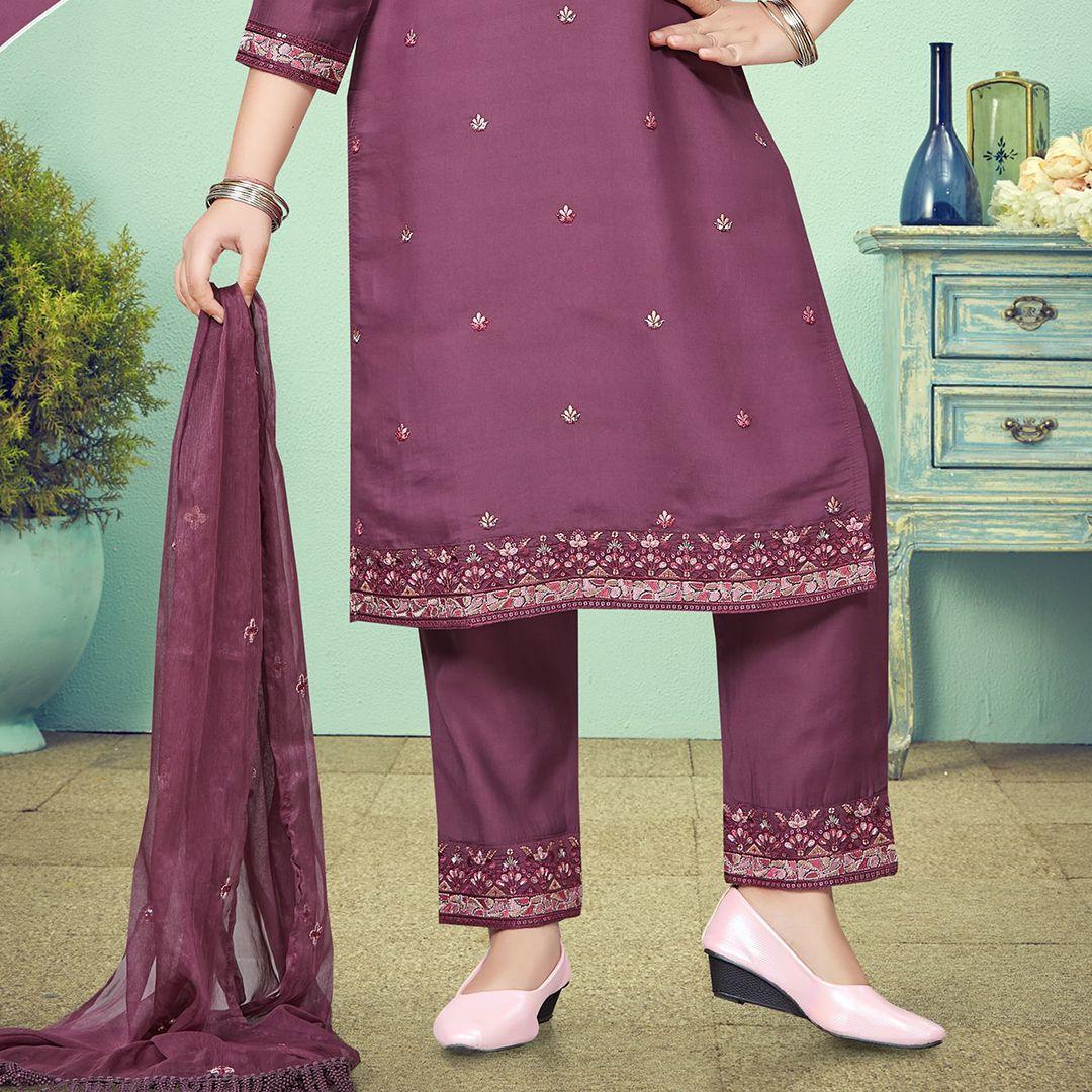 Silk Cotton Wine Salwar Suit - Kumaran Silks