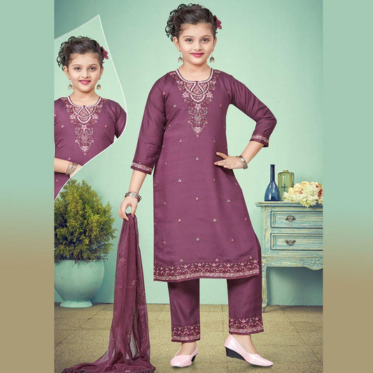 Silk Cotton Wine Salwar Suit - Kumaran Silks