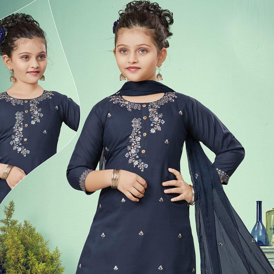 Silk Cotton Navy Blue Salwar Suit 02 - Kumaran Silks