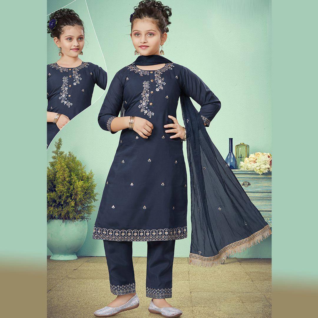 Silk Cotton Navy Blue Salwar Suit 02 - Kumaran Silks