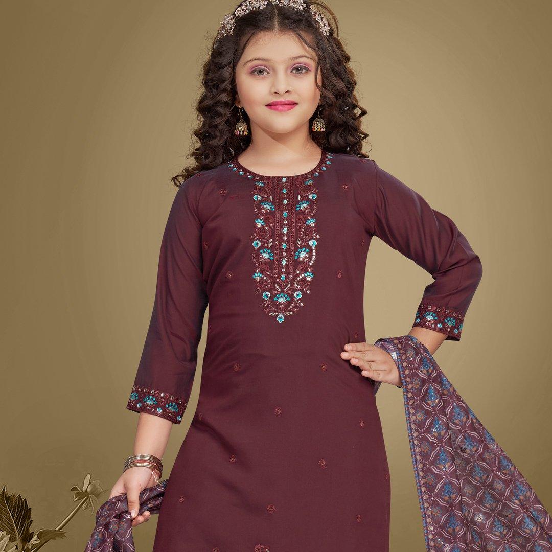 Silk Cotton Maroon Salwar Suit - Kumaran Silks