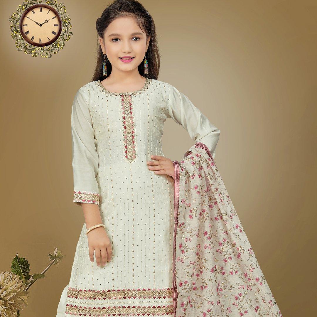 Silk Cotton Cream Salwar Suit 04 - Kumaran Silks