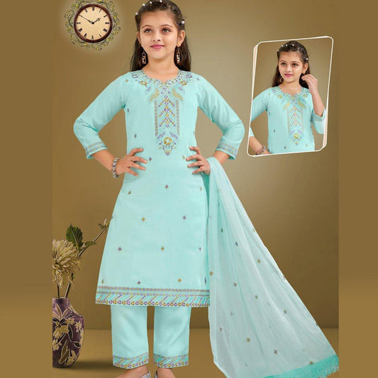 Silk Cotton Sky Blue Salwar Suit 02 - Kumaran Silks