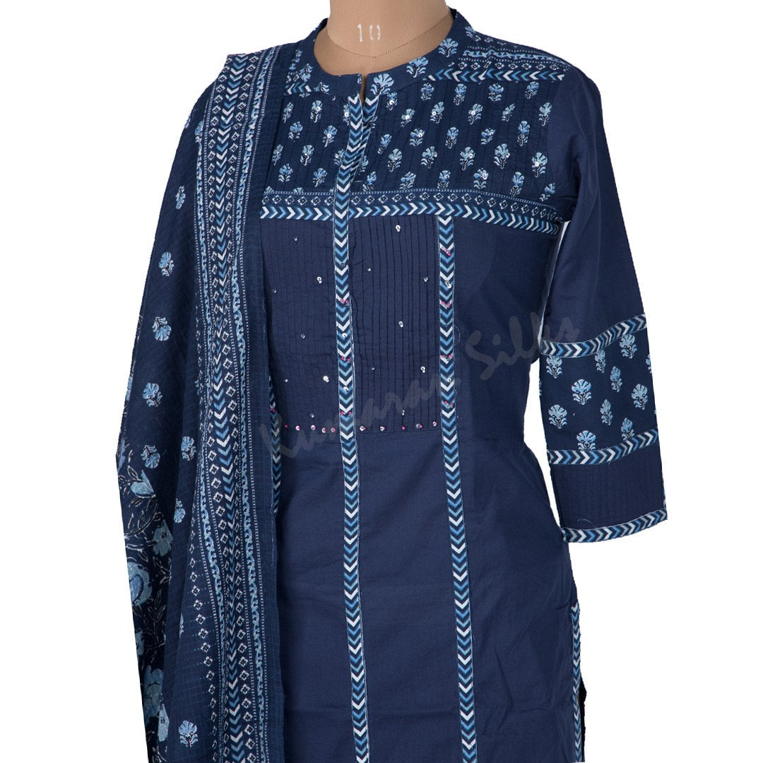 Navy Blue Printed Readymade Salwar Suit