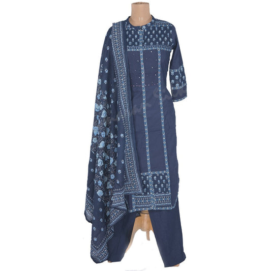 Navy Blue Printed Readymade Salwar Suit