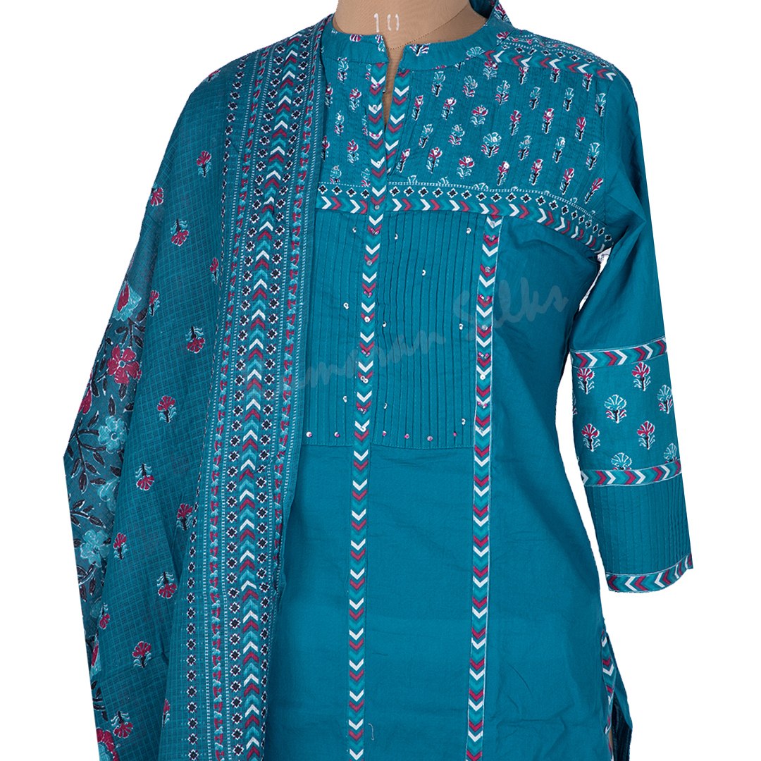 Peacock Blue Printed Readymade Salwar Suit