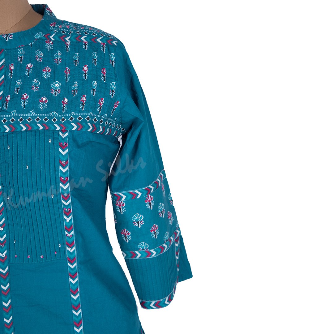 Peacock Blue Printed Readymade Salwar Suit