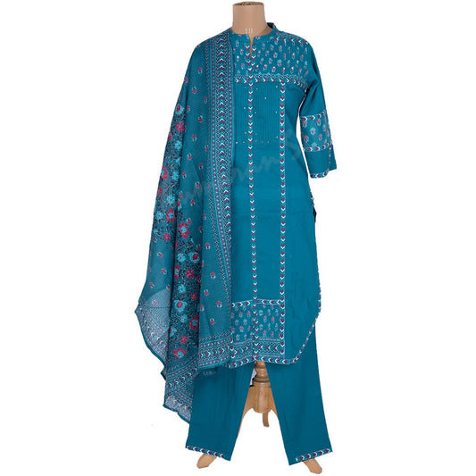 Peacock Blue Printed Readymade Salwar Suit