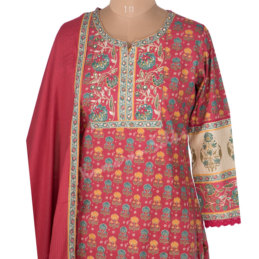 Red Printed Readymade Salwar Suit