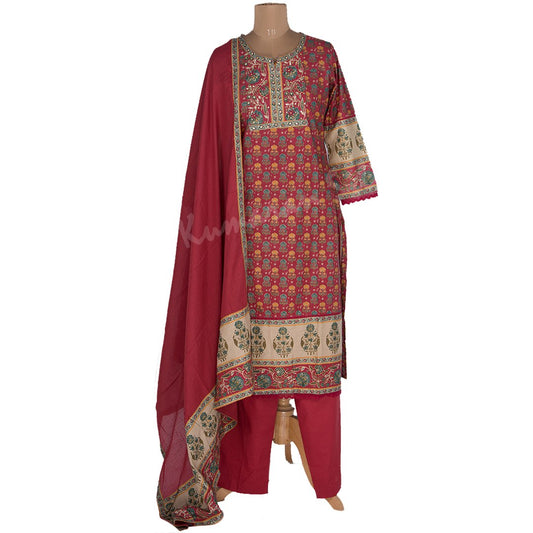 Red Printed Readymade Salwar Suit