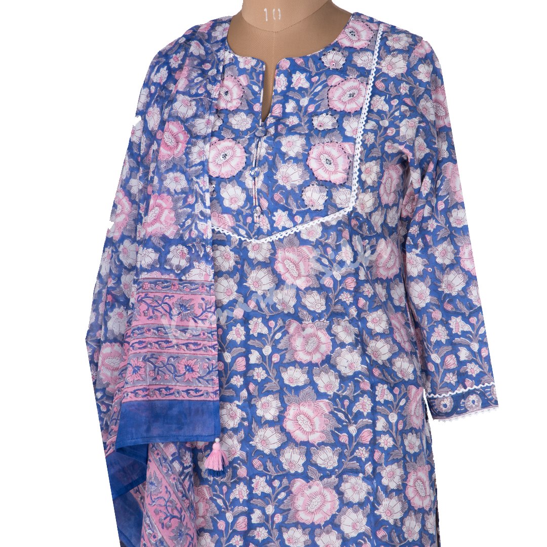 Blue Floral Printed Readymade Salwar Suit