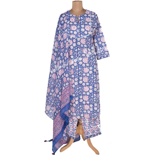 Blue Floral Printed Readymade Salwar Suit