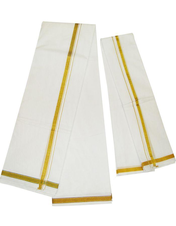 8 Muzham White Cotton Dhoti With Angavastram 01 - Kumaran Silks