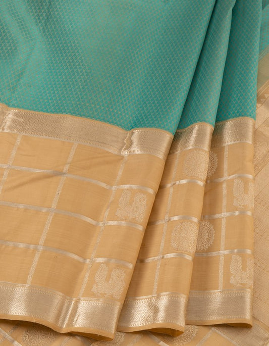 Aqua Blue Silk Saree With Cream Silver Zari Border - Kumaran Silks