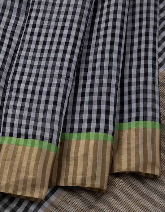 Black Checked Silk Saree - Kumaran Silks