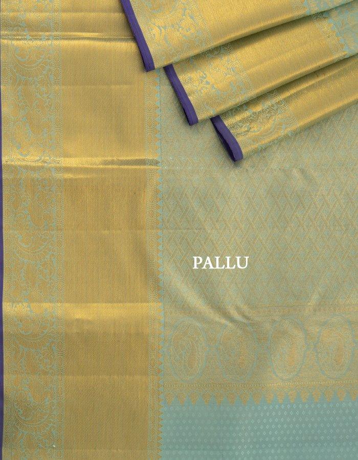 Blue Brocade Silk Saree With Broad Zari Border - Kumaran Silks