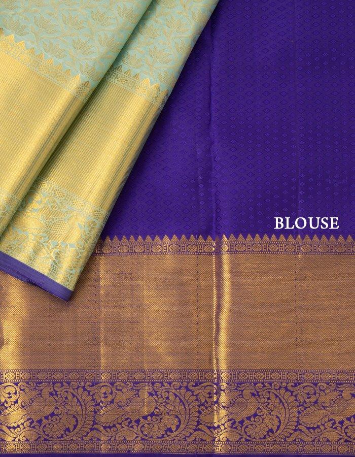 Blue Brocade Silk Saree With Broad Zari Border - Kumaran Silks