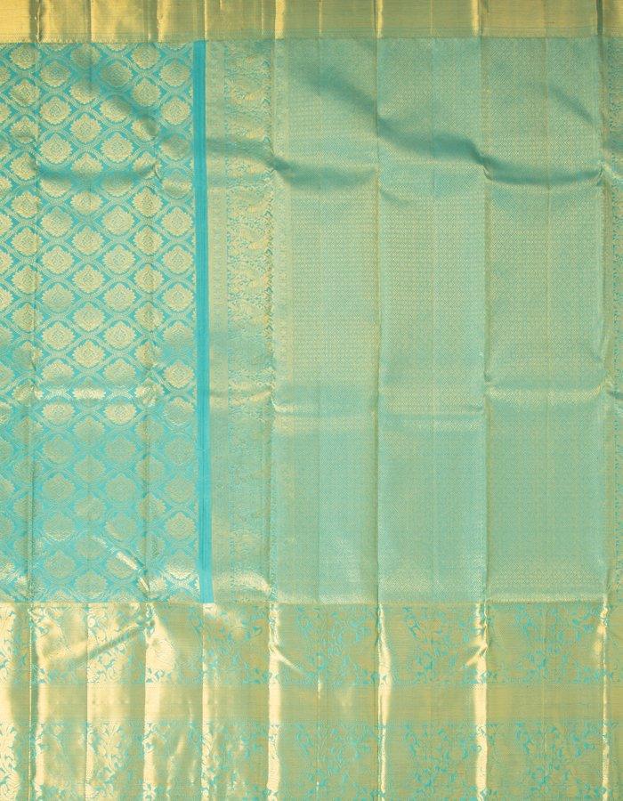 Blue Brocade Silk Saree With Long Zari Border - Kumaran Silks