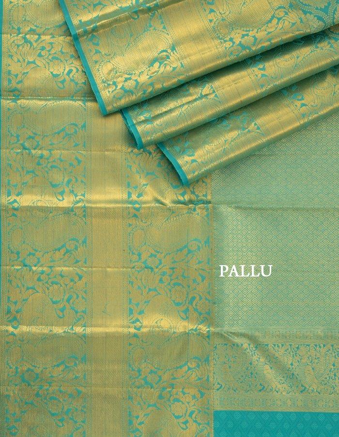 Blue Brocade Silk Saree With Long Zari Border - Kumaran Silks