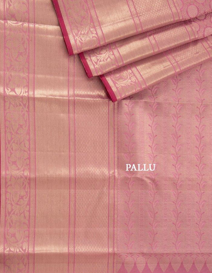 Candy Pink Silk Saree With Silver Zari Work - Kumaran Silks