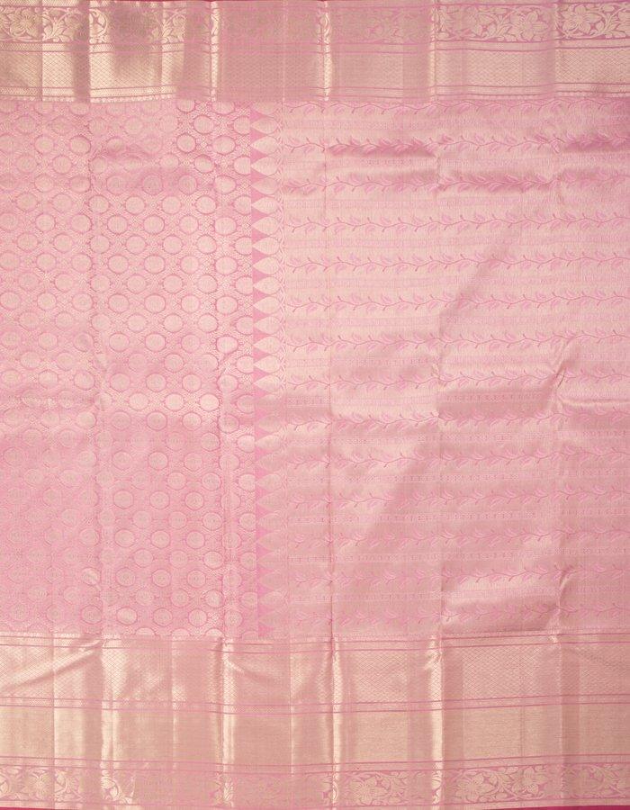 Candy Pink Silk Saree With Silver Zari Work - Kumaran Silks