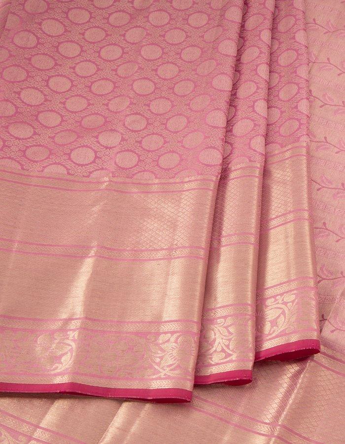 Candy Pink Silk Saree With Silver Zari Work - Kumaran Silks