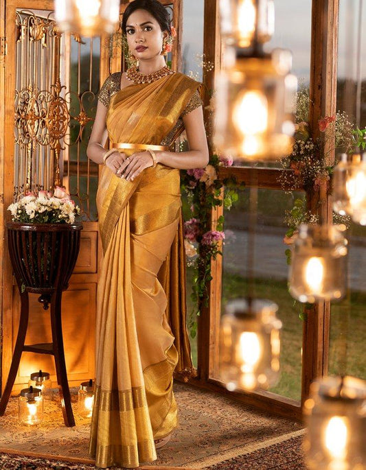 Gold Beige Silk Saree With Silver Malli Moggu And Paisley Patterns In Silver Zari - Kumaran Silks