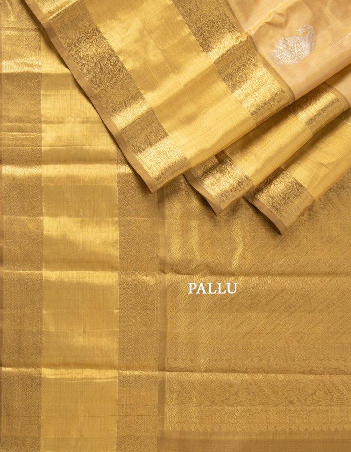 Gold Beige Silk Saree With Silver Malli Moggu And Paisley Patterns In Silver Zari - Kumaran Silks