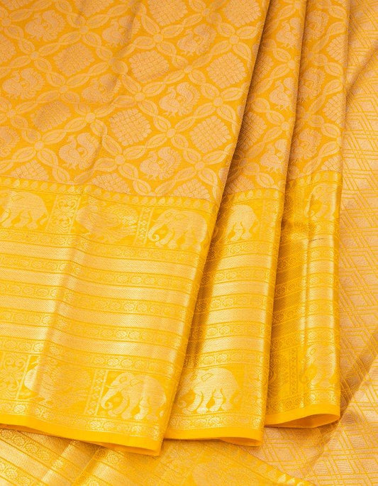 Golden Silk Saree With Silver Brocade Pattern - Kumaran Silks