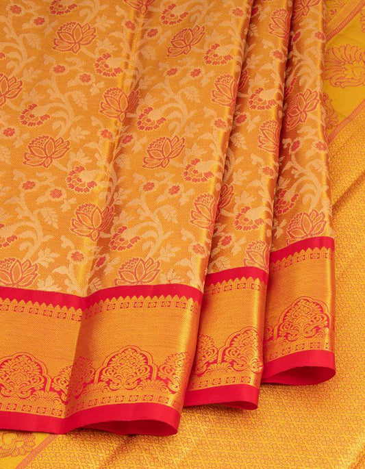 Golden Tissue Silk Saree With Floral Brocade Pattern - Kumaran Silks