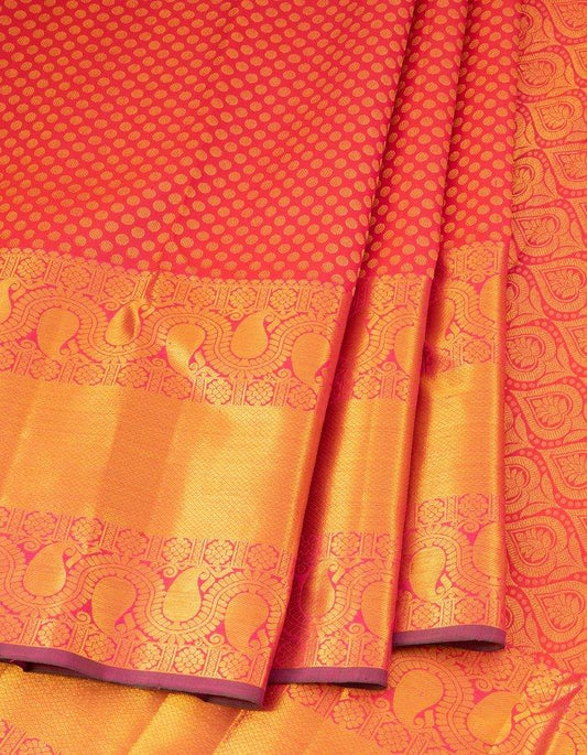 Hot Pink Brocade Silk Saree With Long Border - Kumaran Silks