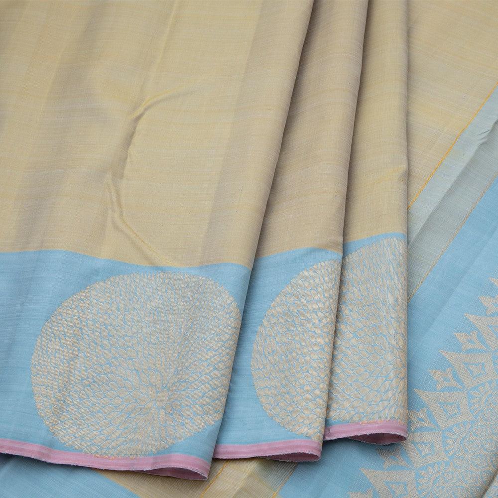 Fenugreek Shaded Silk Saree With Blue Border - Kumaran Silks