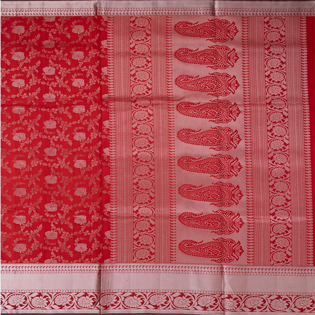 Red color soft lichi silk Weaving Jequard work saree