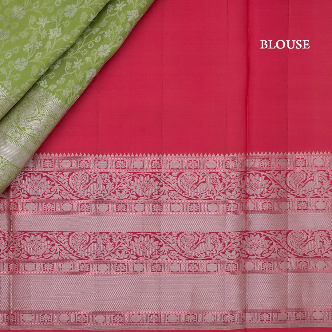 Green Colored Pure Kanchipuram Silk Saree With Silver Border Peacock Motifs  Design - SUMA SILKS