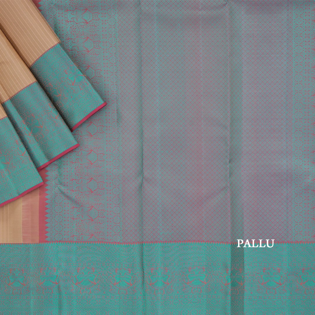 Sandal embossed Kora Semi Silk Saree, contrast zari border of traditional  designs & zari-rich intricate pallu