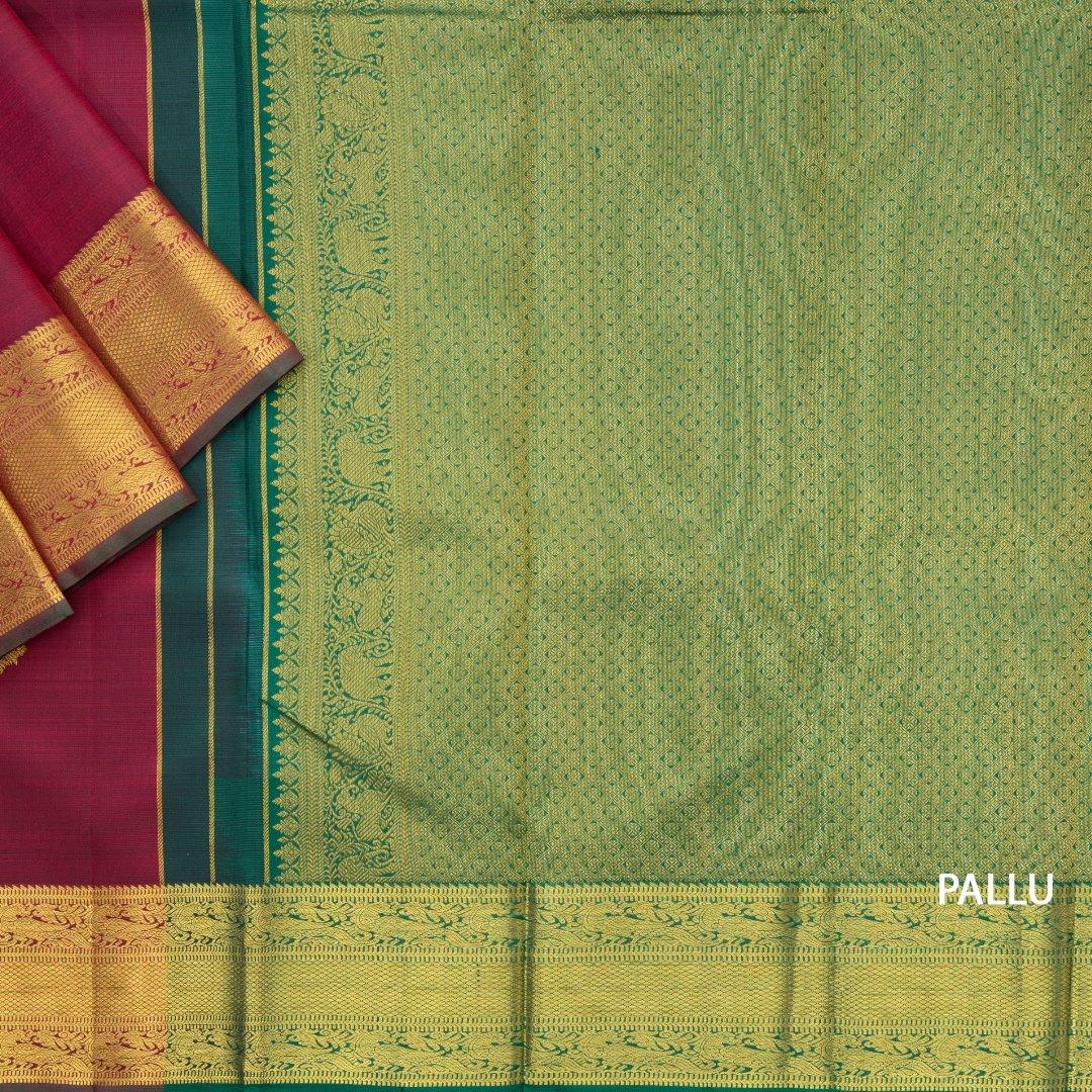 Maroon Silk Saree With Diamond Patterns On The Body And Yazhi Pattern On The Pallu - Kumaran Silks