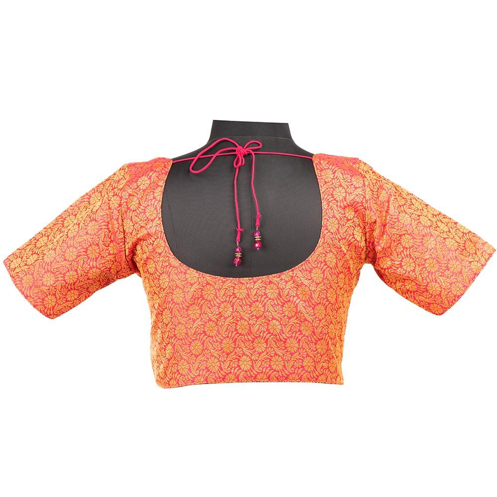 Semi Raw Silk Hot Pink Readymade Blouse - Kumaran Silks