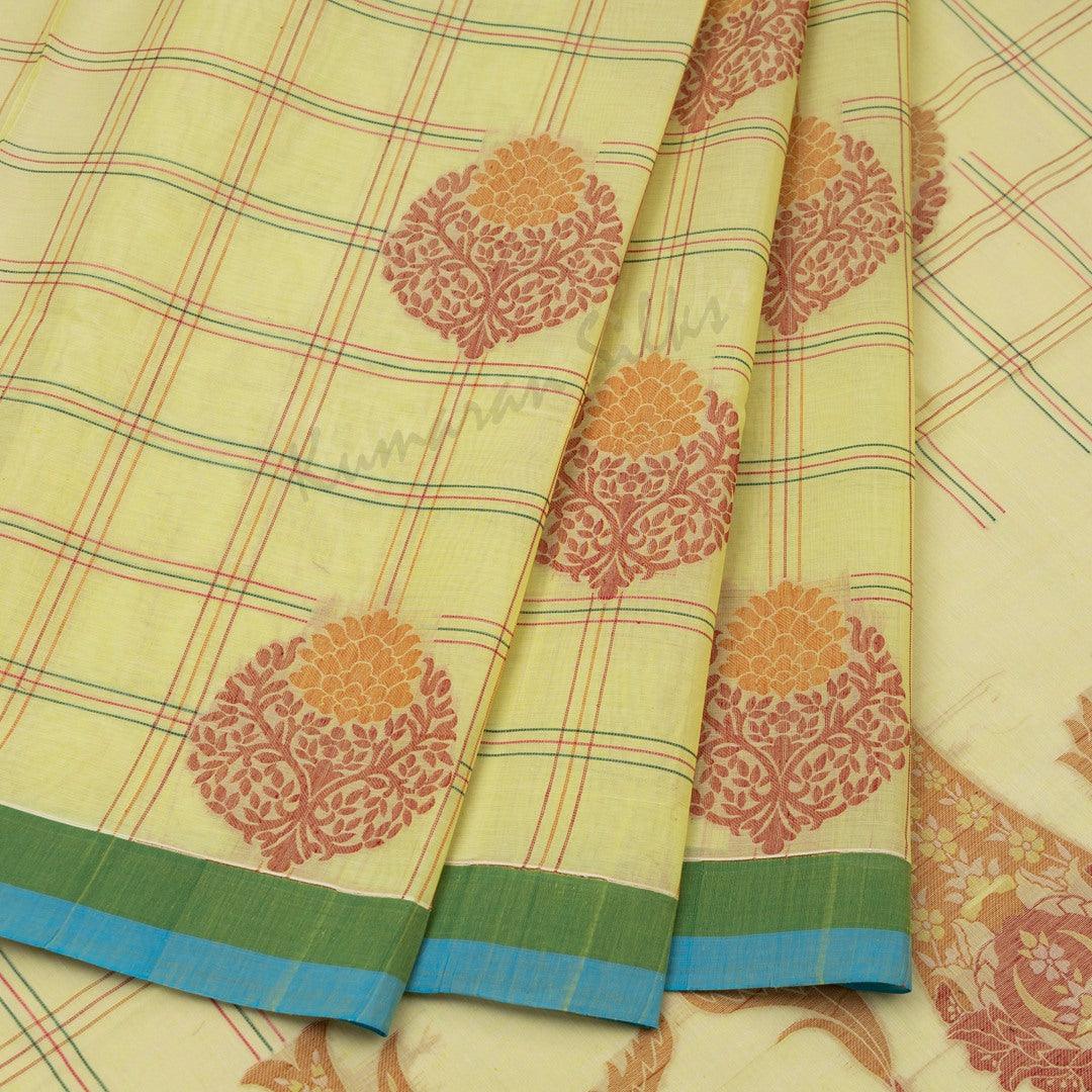 Negamam Cotton Embroidered Lime Yellow Saree - Kumaran Silks