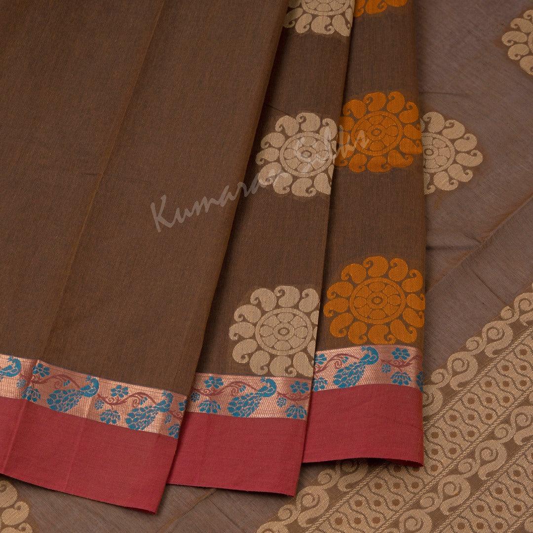 Negamam Cotton Embroidered Dark Brown Saree - Kumaran Silks