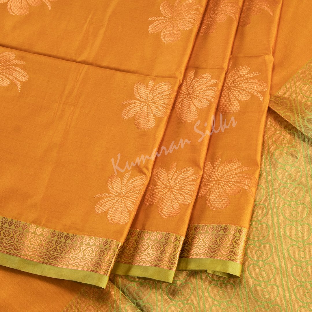 VSD9 - yellow green color body & mango yellow pink color pallu , blouse -  Pure silk saree - Varnaa