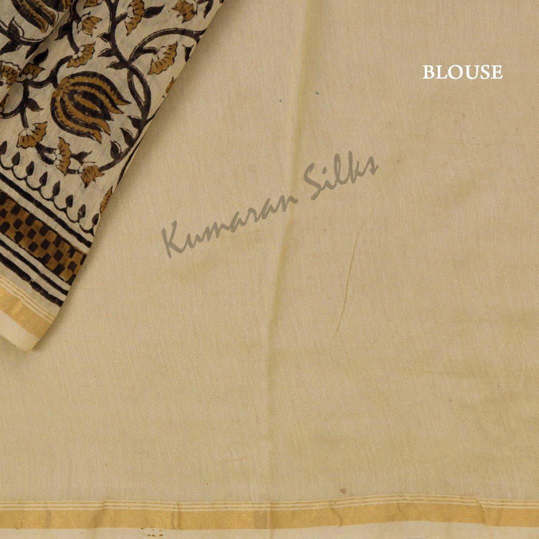 Chanderi Cotton Printed Cream Saree - Kumaran Silks