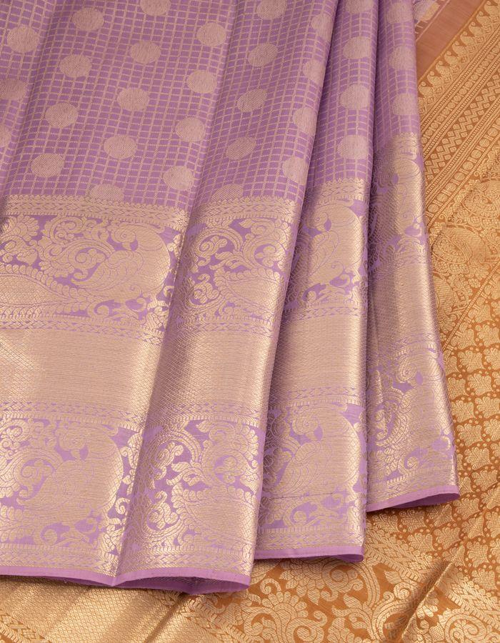 Lavender Silk Saree With Silver Zari Work - Kumaran Silks