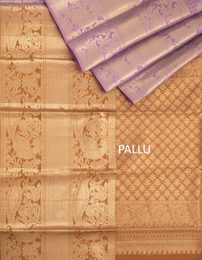 Lavender Silk Saree With Silver Zari Work - Kumaran Silks