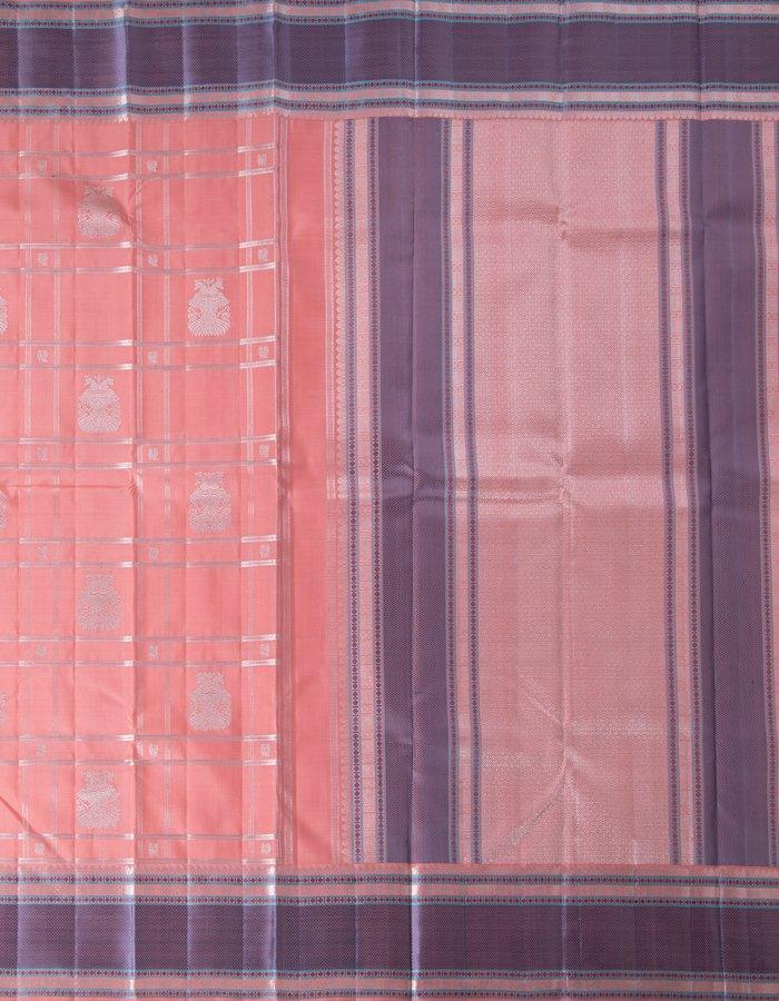 Light Pink Silk Saree With Silver Zari Checks And Thread Border - Kumaran Silks