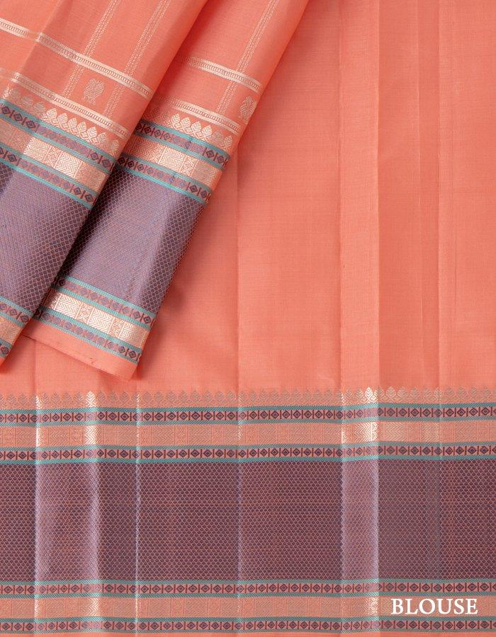 Light Pink Silk Saree With Silver Zari Checks And Thread Border - Kumaran Silks