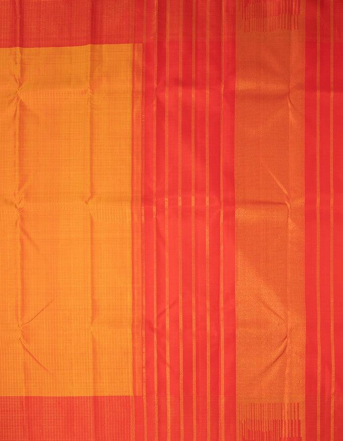 Orange Checked Silk Saree With Checked Red Border - Kumaran Silks