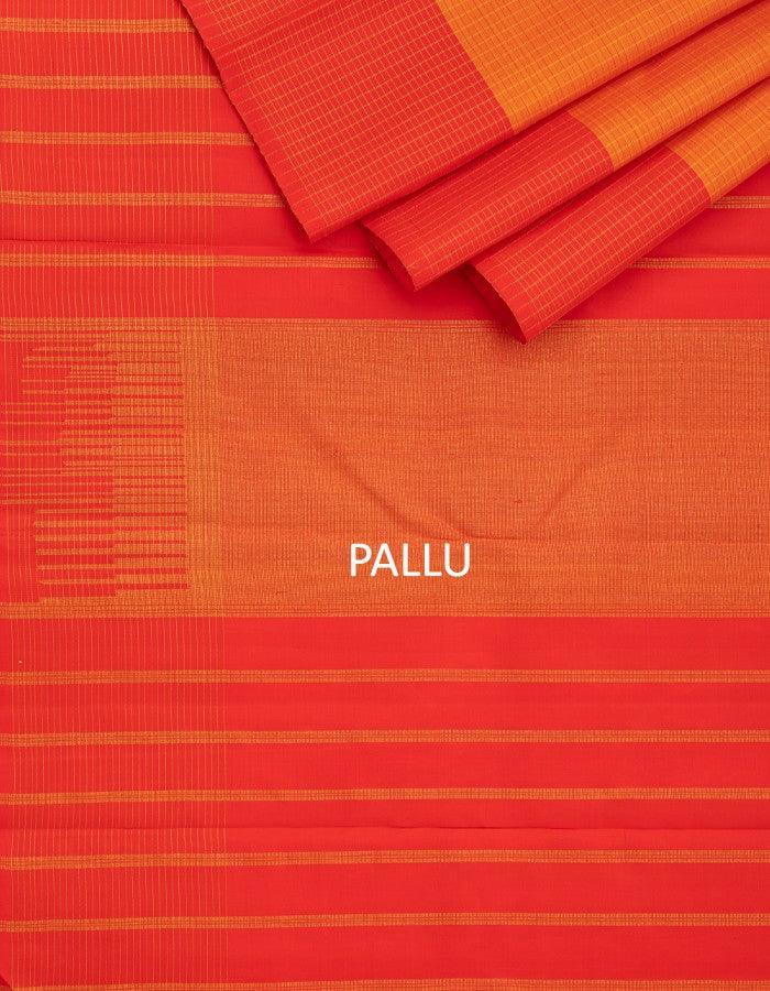 Orange Checked Silk Saree With Checked Red Border - Kumaran Silks